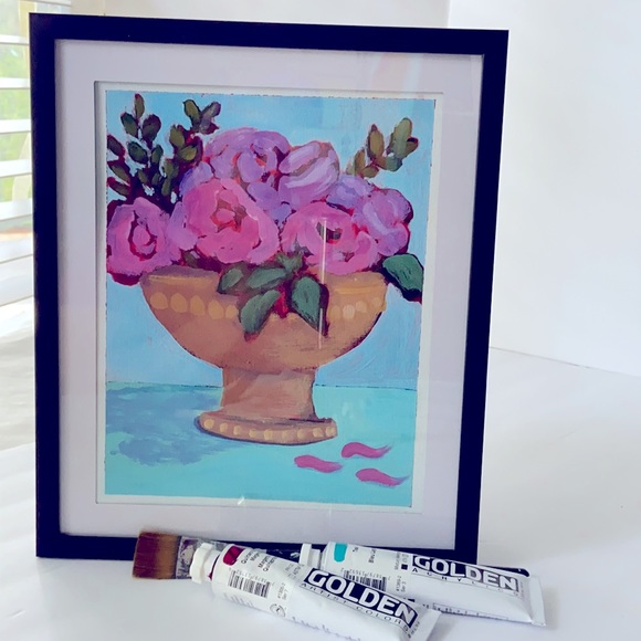 Original Hand-Painted Abstract Pink Flowers: Art for Kitchen or Bedroom Floral - Picture 5 of 7